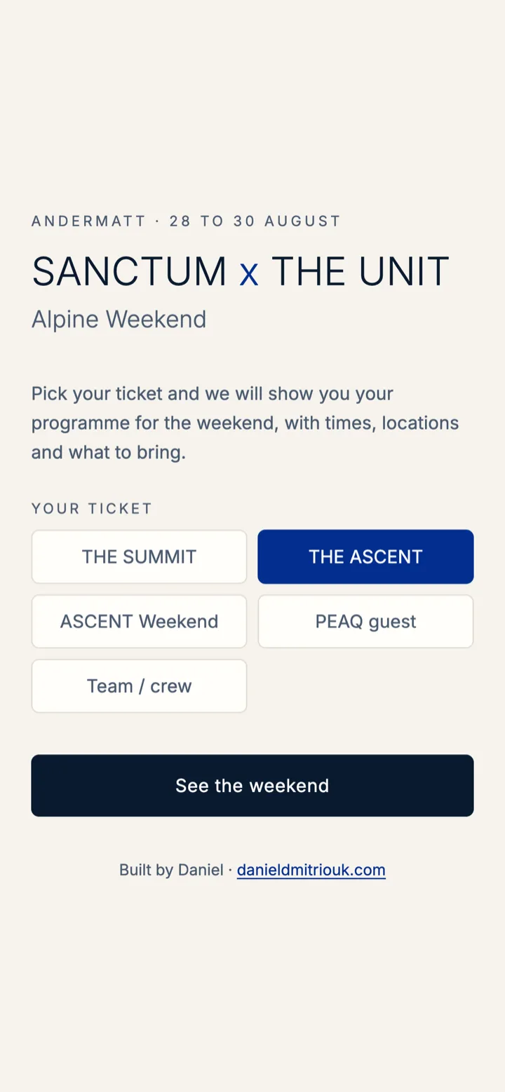 The ticket picker, asking which of five tickets the guest holds