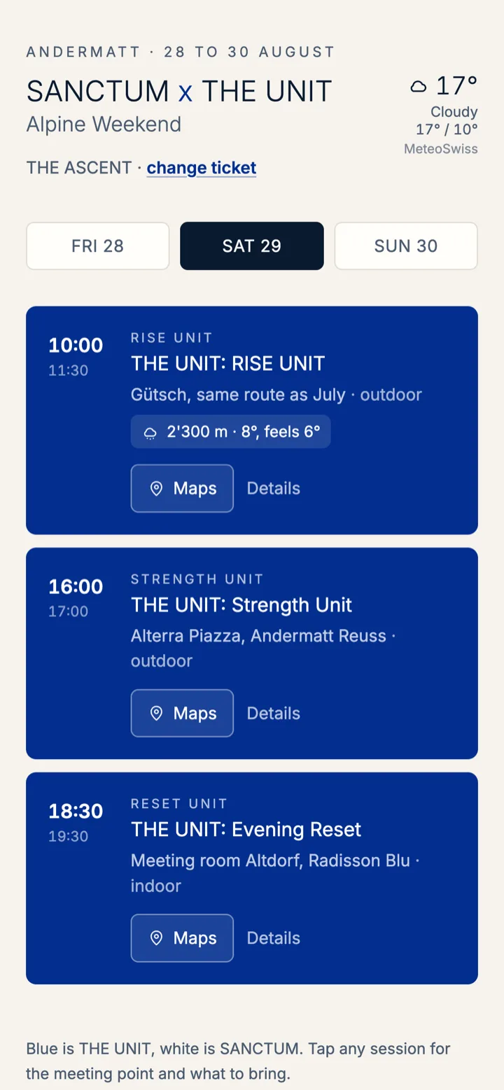 Saturday showing the mountain temperature on the RISE UNIT card