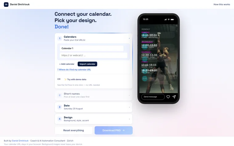 Das Kalender-zu-Story-Werkzeug mit Vorschau auf einem Handy
